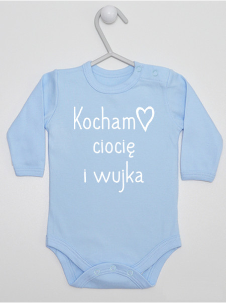 Body z nadrukiem Kocham Ciocię i Wujka rozmiar 56, kolor błękitny, długi rękaw 
