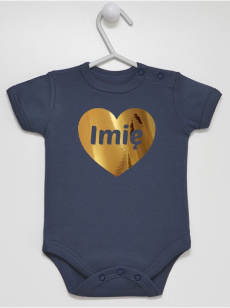 Serce Złoty Nadruk z Imieniem Maluszka - body z nadrukiem dla niemowląt