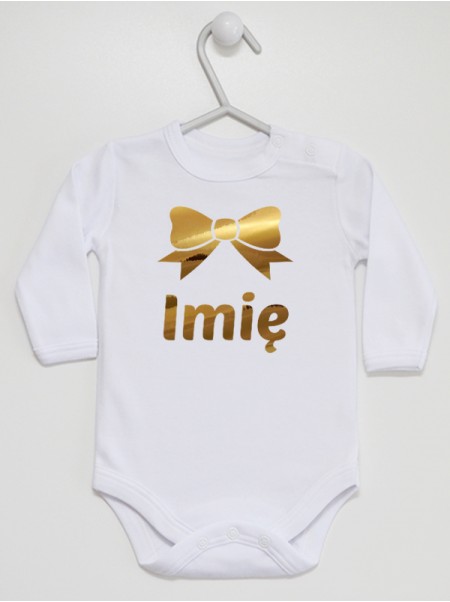 Nadruk Złoty Kokardka Złota z Imieniem - body dla niemowląt personalizowane
