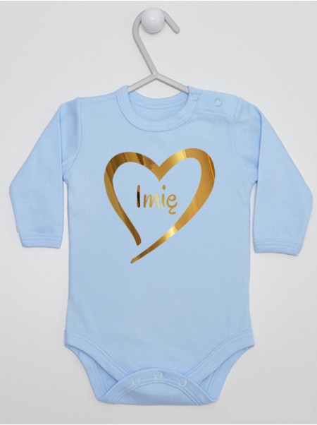 Serduszko Złoty Nadruk z Imieniem dziecka - body dla niemowlaka personalizowane