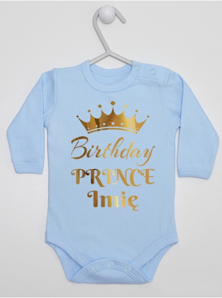 Birthday Prince z Koroną - bodziak z imieniem na roczek
