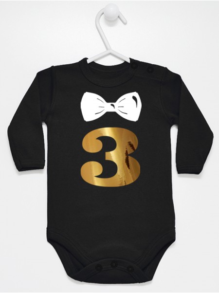 Złota Trójka z Muszką - ubranko dla dziecka na 3 urodziny