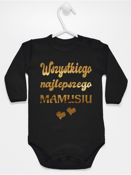 Body z życzeniami dla mamy rozmiar 68, kolor czarny, długi rękaw