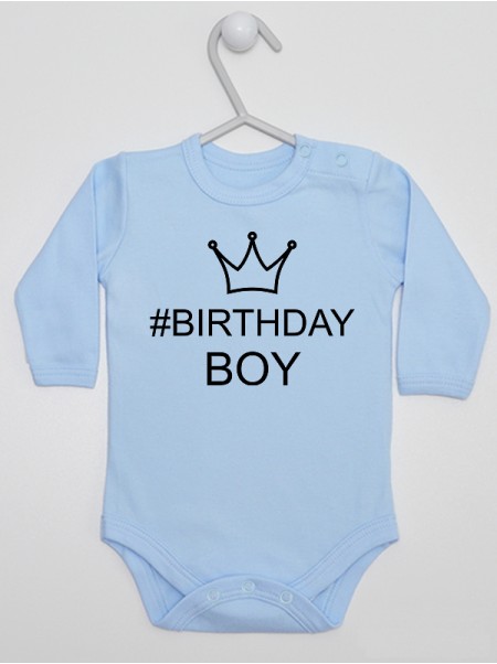 Napis #Birthday Boy z Koroną - body dla chłopca na urodziny