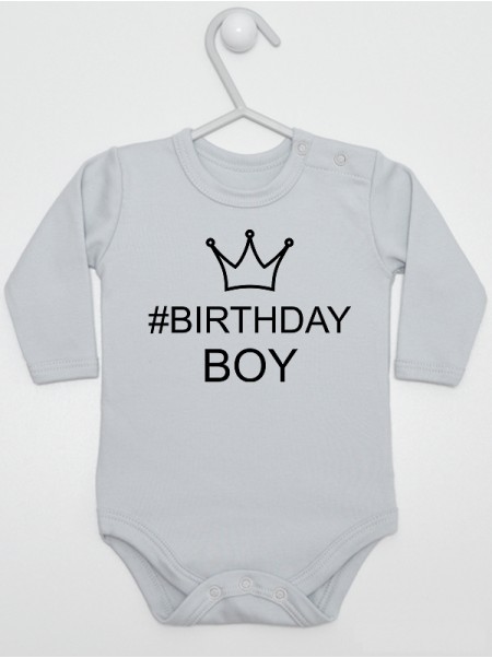 Napis #Birthday Boy z Koroną - body dla chłopca na urodziny