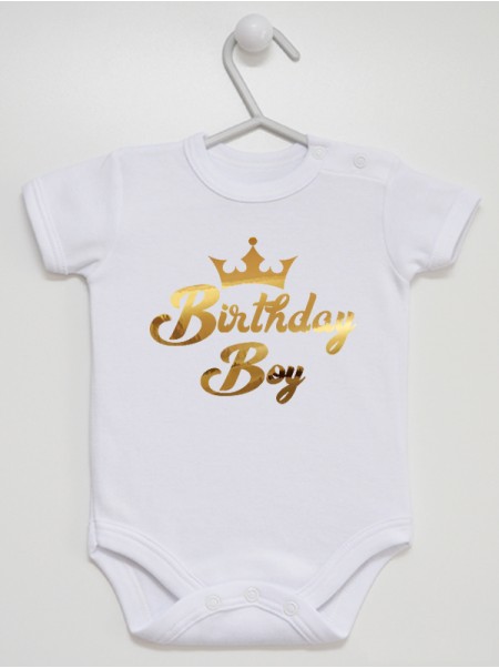 Birthday Girl Nadruk Złoty z Koroną - body dla dziewczynki na urodziny