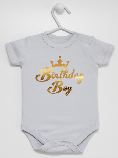 Birthday Boy Napis Złoty z Koroną - body dla chłopca na urodziny