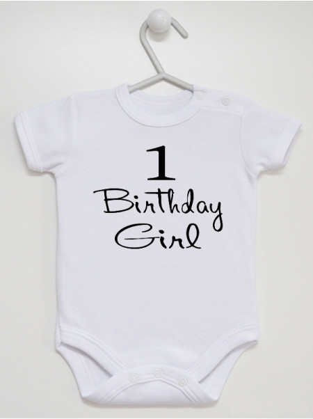 Jedynka i Napis Birthday Girl - bodziak na pierwsze urodzinki