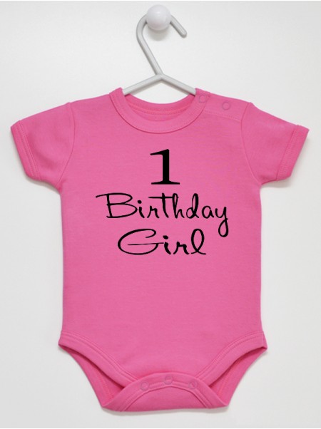 Jedynka i Napis Birthday Girl - bodziak na pierwsze urodzinki