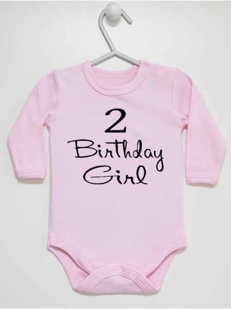 Cyfra 2 oraz Napis Birthday Girl - bodziak na urodziny dziewczynki
