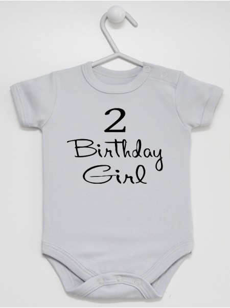 Cyfra 2 oraz Napis Birthday Girl - bodziak na urodziny dziewczynki