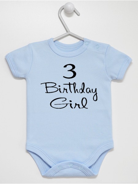 Trójka i Napis Birthday Girl - body dla dziewczynki na trzecie urodziny