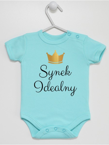   Body z nadrukiem Synek Idealny rozmiar 68, kolor turkusowy (miętowy), krótki rękaw