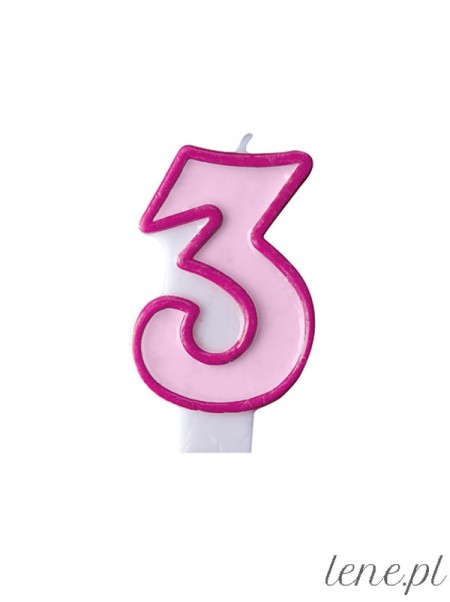 Cyfra Trzy Różowa - świeczka urodzinowa