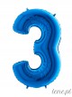  Cyfra Trzy Niebieski - balon foliowy