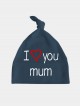 Kocham Cię Mamo - czapeczka z supełkiem dla niemowląt