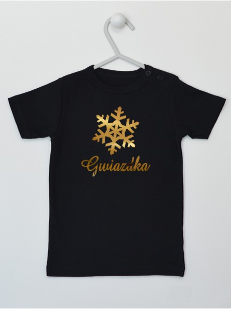 Gwiazdka i Śnieżynka Nadruk Złoty - koszulka na Boże Narodzenie