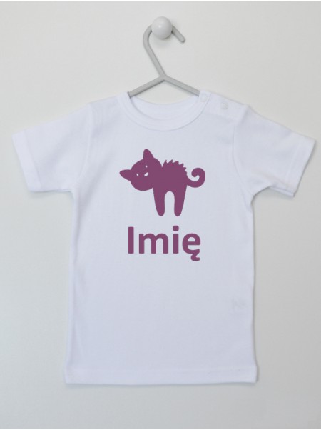 Kotek + Imię Nadruk Fioletowy - koszulka z imieniem