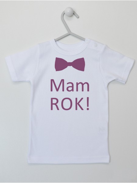 Nadruk Fioletowy Mam Rok! - koszulka niemowlęca