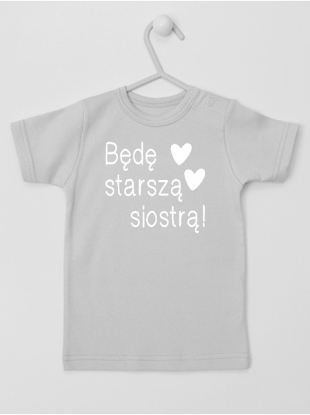 Będę Starszą Siostrą Nadruk z Sercami - koszulka dla dziewczynki