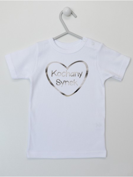 Kochany Synek Nadruk Srebrny w Serduszku - t-shirt dla chłopca