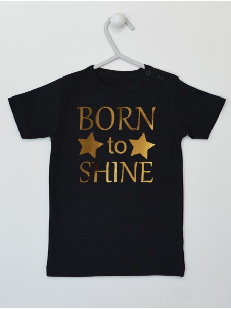 Born To Shine Nadruk Złoty z Gwiazdkami - t-shirt niemowlęcy