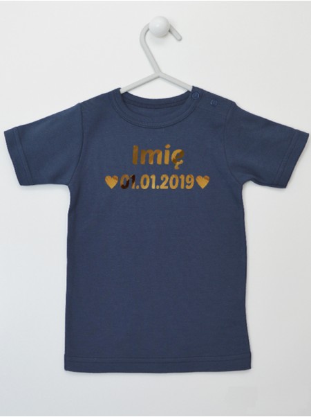 Data Urodzenia i Imię Dziecka Nadruk Złoty- koszulka personalizowana