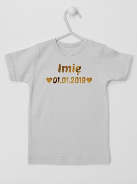 Data Urodzenia i Imię Dziecka Nadruk Złoty- koszulka personalizowana
