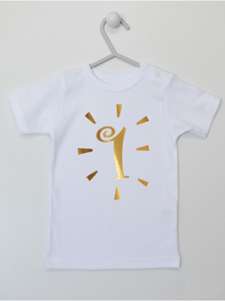 Złoty Nadruk Cyfra Jeden - koszulka na roczek