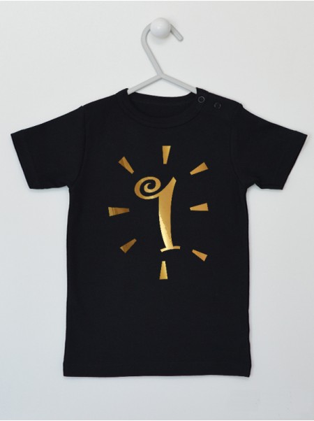Złoty Nadruk Cyfra Jeden - koszulka na roczek
