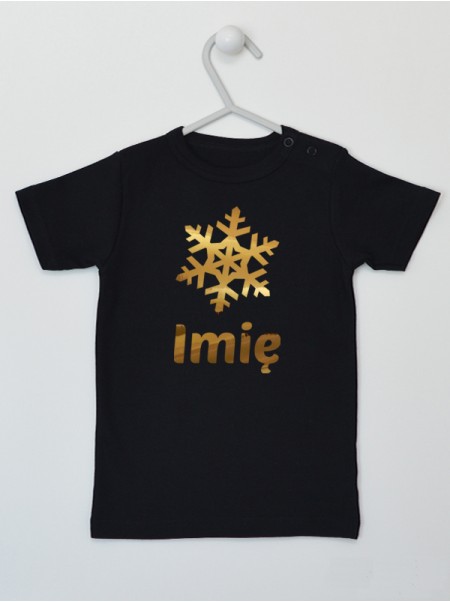 Śnieżynka Nadruk Złoty + Twoje Imię - koszulka na Boże Narodzenie