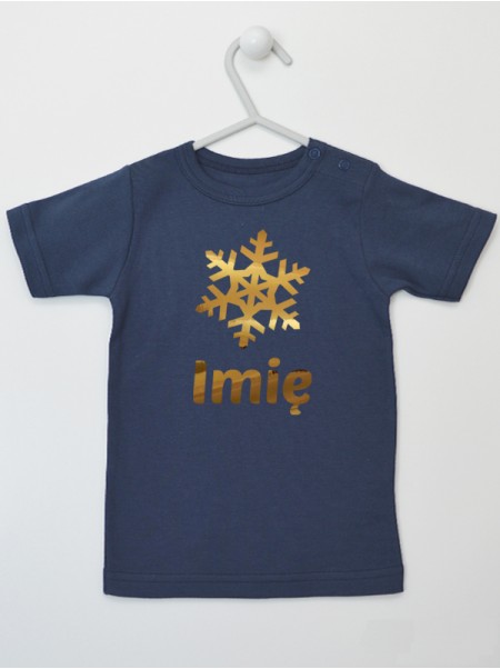 Śnieżynka Nadruk Złoty + Twoje Imię - koszulka na Boże Narodzenie