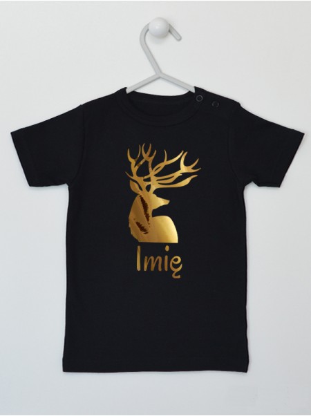 Złoty Jeleń z Imieniem Niemowlaka - koszulka świąteczna