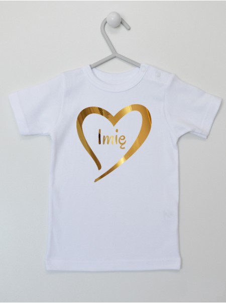 Serduszko Złoty Nadruk z Imieniem dziecka - koszulka personalizowana