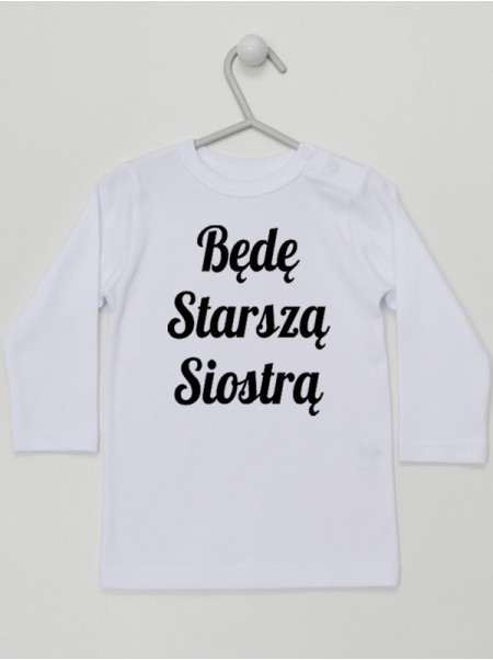   Koszulka z napisem dla starszej siostry rozmiar 86, kolor biały, długi rękaw