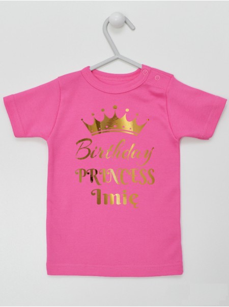 Birthday Princess Nadruk Złoty z Imieniem - koszulka dla niemowląt
