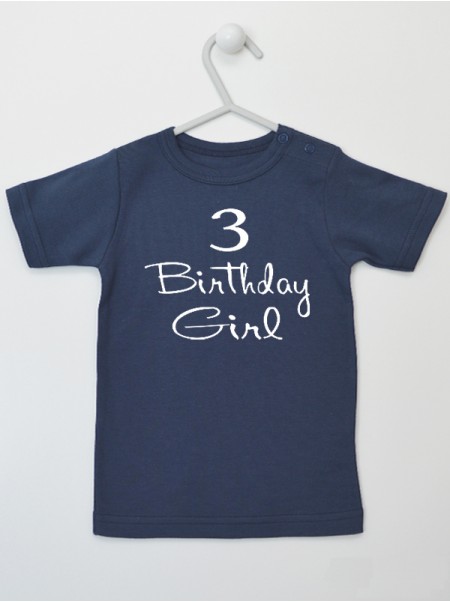 Trójka i Napis Czarny Birthday Girl - koszulka 3 na urodziny