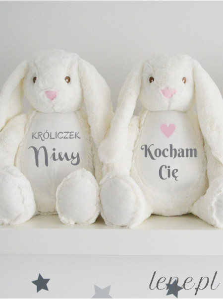 Maskotka Króliczek Biały z Twoim Napisem 45 cm - duży pluszak dla niemowląt Maskotka Króliczek Biały z Twoim Napisem 45 cm - duży pluszak dla niemowląt
