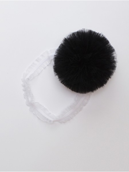 Pompon Tiulowy Kolor Czarny - opaska na gumce do włosów