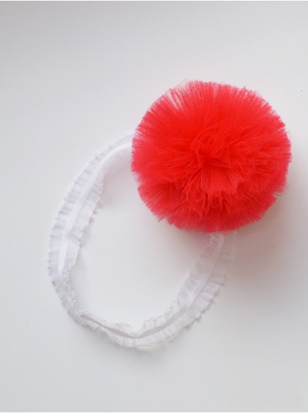 Pompon z Tiulu Czerwonego - opaska dla dziewczynki do włosów