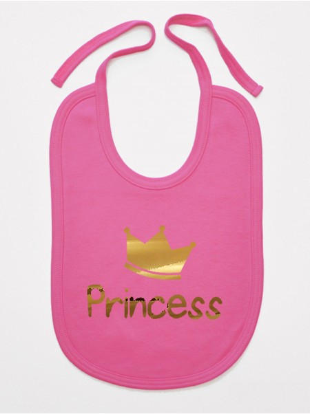 Princess z Koroną Nadruk Złoty - śliniak dla dziewczynki