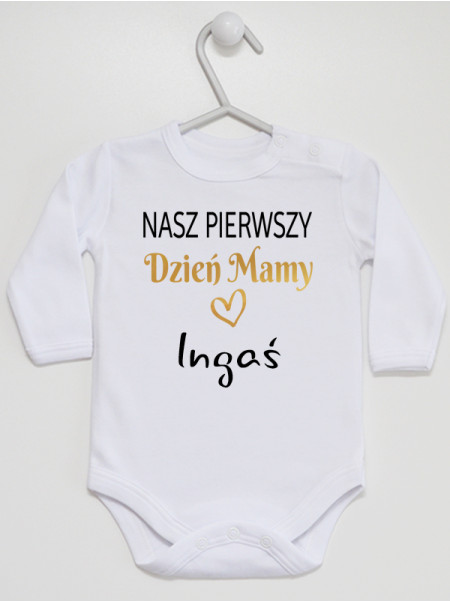 Body Na pierwszy Dzień Mamy z imieniem Ignaś rozmiar 74, kolor biały, długi rękaw