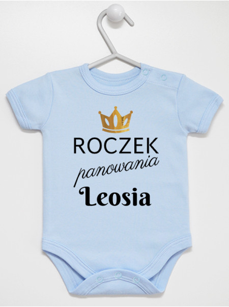 Body Roczek Panowania Leosia  rozmiar 92, kolor błękitny, krótki rękaw