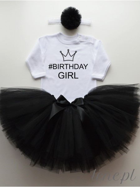 Spódnica Tiulowa Tutu Czarna i Body  Birthday Girl -  zestaw dla niemowląt dziewczynek