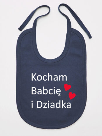 Nadruk Kocham Babcię i Dziadka z Serduszkami - śliniaczek dla wnuczków - Granatowy