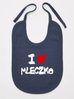 Napis I Love Mleczko z Sercem - śliniak bawełniany z troczkami - Granatowy