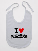 Napis I Love Mleczko z Sercem - śliniak bawełniany z troczkami - Szary