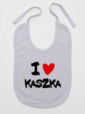 I Love Kaszka - śliniaczek bawełniany z troczkami - Szary