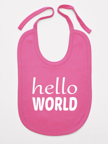 Hello World - śliniaczek z nadrukiem dla noworodków - Ciemny Różowy