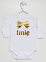 Nadruk Złoty Kokardka Złota z Imieniem - body dla niemowląt personalizowane - Biały - Długi rękaw
